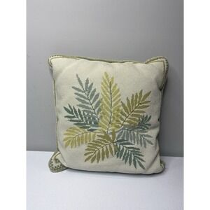 Vtg Needlepoint Pillow Botanical Leaf Sage Green Velvet Back Handmade Beautiful!
